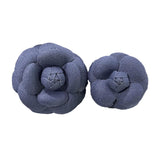 2Pcs Camellia Flower Brooches Lapel Pins for Suit Sweater Coat Dress Banquet Dark Blue