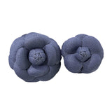 2Pcs Camellia Flower Brooches Lapel Pins for Suit Sweater Coat Dress Banquet Dark Blue