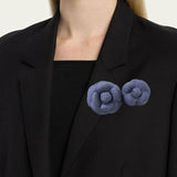 2Pcs Camellia Flower Brooches Lapel Pins for Suit Sweater Coat Dress Banquet Dark Blue