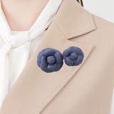 2Pcs Camellia Flower Brooches Lapel Pins for Suit Sweater Coat Dress Banquet Dark Blue