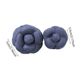 2Pcs Camellia Flower Brooches Lapel Pins for Suit Sweater Coat Dress Banquet Dark Blue