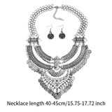 Bohemian Design Choker Necklace with Earrings for Costume Accessories Events Silver