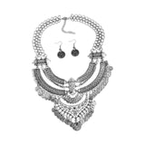 Bohemian Design Choker Necklace with Earrings for Costume Accessories Events Silver