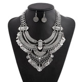 Bohemian Design Choker Necklace with Earrings for Costume Accessories Events Silver