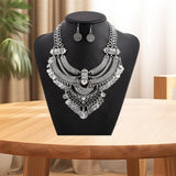 Bohemian Design Choker Necklace with Earrings for Costume Accessories Events Silver