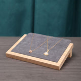 Bamboo Jewelry Display Tray Stand Handcraft Soft for Show Dresser Displaying Small Deep Grey