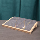 Bamboo Jewelry Display Tray Stand Handcraft Soft for Show Dresser Displaying Large Deep Grey