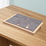 Bamboo Jewelry Display Tray Stand Handcraft Soft for Show Dresser Displaying Large Deep Grey