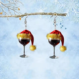 Wine Glass Christmas Earrings Decor Gift Jewelry for Holiday Proms Halloween