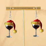 Wine Glass Christmas Earrings Decor Gift Jewelry for Holiday Proms Halloween