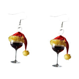 Wine Glass Christmas Earrings Decor Gift Jewelry for Holiday Proms Halloween