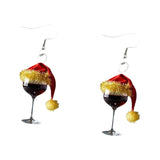 Wine Glass Christmas Earrings Decor Gift Jewelry for Holiday Proms Halloween