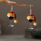 Wine Glass Christmas Earrings Decor Gift Jewelry for Holiday Proms Halloween