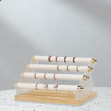 Maxbell Rings Display Stand Unique 4 Tiers Jewelry Organizer for Home Bedroom Vanity White Leather