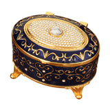 Maxbell Metal Jewelry Box Trendy Desk Trinket Organizer for Pendants Earrings Charms Dark Blue