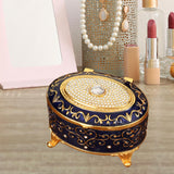 Maxbell Metal Jewelry Box Trendy Desk Trinket Organizer for Pendants Earrings Charms Dark Blue