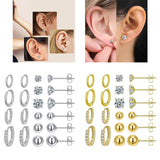 Maxbell 10 Pair Stud Earrings Unique for Party Supplies Engagement Multiple Piercing Silver