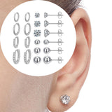 Maxbell 10 Pair Stud Earrings Unique for Party Supplies Engagement Multiple Piercing Silver
