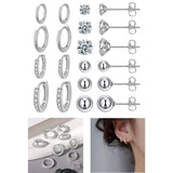 Maxbell 10 Pair Stud Earrings Unique for Party Supplies Engagement Multiple Piercing Silver
