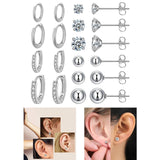 Maxbell 10 Pair Stud Earrings Unique for Party Supplies Engagement Multiple Piercing Silver