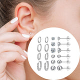 Maxbell 10 Pair Stud Earrings Unique for Party Supplies Engagement Multiple Piercing Silver