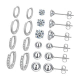 Maxbell 10 Pair Stud Earrings Unique for Party Supplies Engagement Multiple Piercing Silver