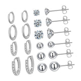 Maxbell 10 Pair Stud Earrings Unique for Party Supplies Engagement Multiple Piercing Silver