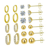Maxbell 10 Pair Stud Earrings Unique for Party Supplies Engagement Multiple Piercing Gold
