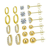 Maxbell 10 Pair Stud Earrings Unique for Party Supplies Engagement Multiple Piercing Gold