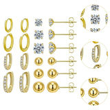 Maxbell 10 Pair Stud Earrings Unique for Party Supplies Engagement Multiple Piercing Gold