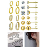 Maxbell 10 Pair Stud Earrings Unique for Party Supplies Engagement Multiple Piercing Gold