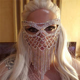 Maxbell Rhinestone Tassel Masquerade Mask Decor for Fancy Dress Cosplay Themed Party Silvery