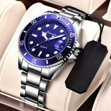 Maxbell Auto Mechanical Watch Men Quartz Movement Chronograph Analog Wristwatch Blue