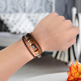 Maxbell PU Leather Bracelet Trendy Multilayer Jewelry Gift for Men Women Female Male