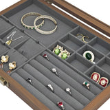 Maxbell Jewelry Box Gifts with Dividers Portable Spacious Display for Rings Daughter Gray Liner