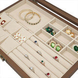 Maxbell Jewelry Box Gifts with Dividers Portable Spacious Display for Rings Daughter Beige White Liner
