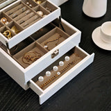 Maxbell Jewelry Storage Case Wooden Stylish 3 Layer for Vanity Table Dresser Watches