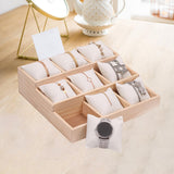 Maxbell Watch Tray Display Box Wood Necklace Display Tray for Bracelets Gifts Drawer Beige