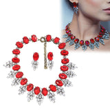 Maxbell Necklace Earrings Set Classic Fashion Bib Necklace for Anniversary Dance Mom Red