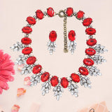 Maxbell Necklace Earrings Set Classic Fashion Bib Necklace for Anniversary Dance Mom Red