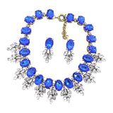 Maxbell Necklace Earrings Set Classic Fashion Bib Necklace for Anniversary Dance Mom Blue