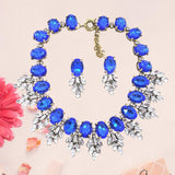 Maxbell Necklace Earrings Set Classic Fashion Bib Necklace for Anniversary Dance Mom Blue