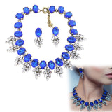Maxbell Necklace Earrings Set Classic Fashion Bib Necklace for Anniversary Dance Mom Blue