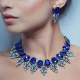 Maxbell Necklace Earrings Set Classic Fashion Bib Necklace for Anniversary Dance Mom Blue