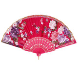 Rose Red Spanish Flower Floral Fabric Folding Hand Dancing Fan Party Favor