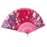 Rose Red Spanish Flower Floral Fabric Folding Hand Dancing Fan Party Favor