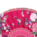 Rose Red Spanish Flower Floral Fabric Folding Hand Dancing Fan Party Favor