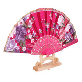 Rose Red Spanish Flower Floral Fabric Folding Hand Dancing Fan Party Favor