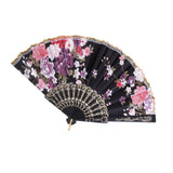 Sweet Style Flowers Hand Fan Folding Fan Dancing Party Fan - Black