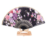 Sweet Style Flowers Hand Fan Folding Fan Dancing Party Fan - Black